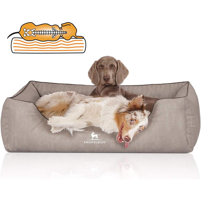 Ортопедичне собаче ліжко Knuffelwuff Tampa з лазерного тиснення з штучної шкіри XXL, 120 x 85 см (105 x 75 x 25 см), сірий колір