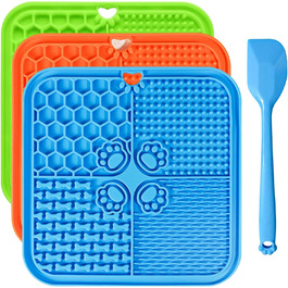 Килимок для годування собак з присосками, інтерактивна миска для собак та котів, антистрес, 3 шт. (7.87 x 7.87 дюймів) блакитний, оранжевий, зелений