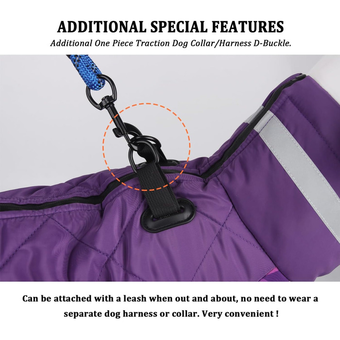 Відбиваюча куртка для собак великих порід, зимова водонепроникна тепла куртка-манта для собак, жилет для собак з D-початком для активного відпочинку, спорту та полювання (4XL, фіолетовий)