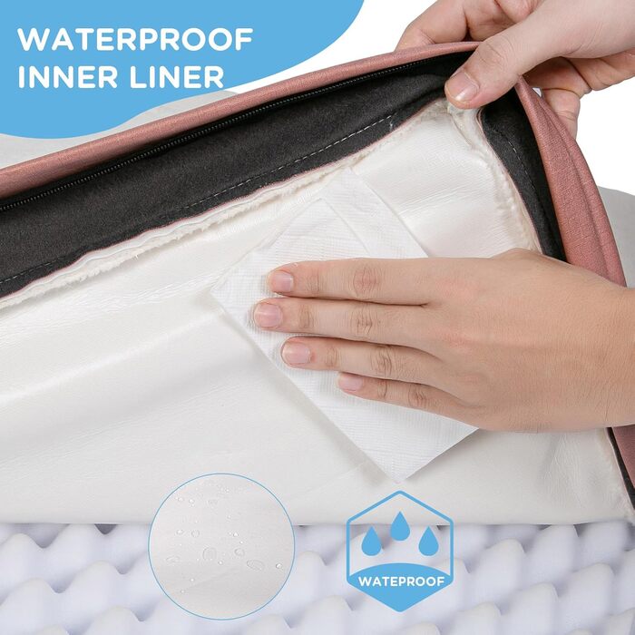 Ортопедичне ліжко для собак середніх порід Sunheir, вологостійке, Deluxe з плюшем, знімний та пральний чохол, неслизьке дно (Рожевий)