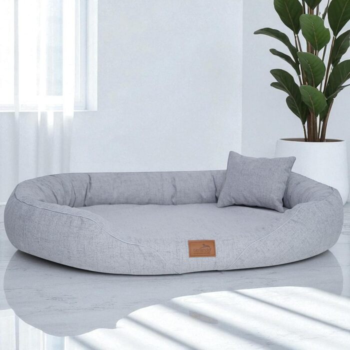 Ортопедичне ліжко для собак Tierlando® Tiffany Couture XL XXL, великий розмір, елегантне собаче ліжко для великих собак, знімний чохол та матрац з memory foam, розмір 145x105 см, колір сірий