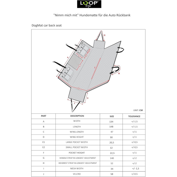 Захист для автосидіння для собак Loop Hundematte: водонепроникний, з кишенями, нековзний, для комфортних подорожей | LOOP-DMK5001