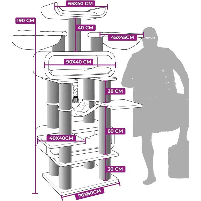 Драбина для котів Petrebels Maine Coon XXL, 210 см, з сизалю, бежева