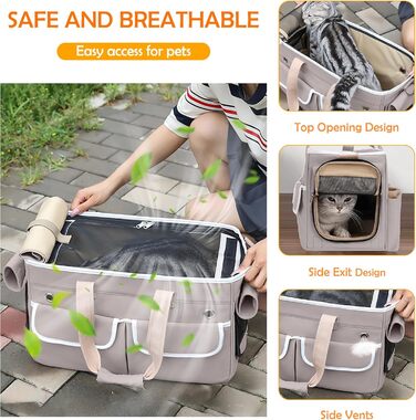 Транспортна переноска для котів та собак ALLSOPETS, складана, портативна, з м'якими кишенями, дихаюча, ідеальна для подорожей, кемпінгу, хаджінгу, (Хакі)
