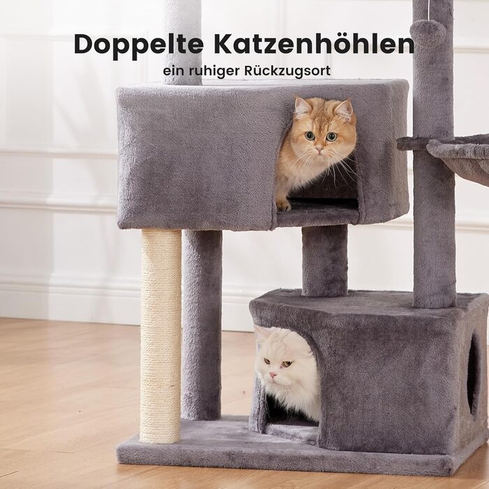 Кліматизатор для котів Gardner Pet Katzenbaum, 105 см. Кліматизатор з дряпальною колоною, платформою, 2 печерами, кошиком, сірий (59 x 44 x 105 см)