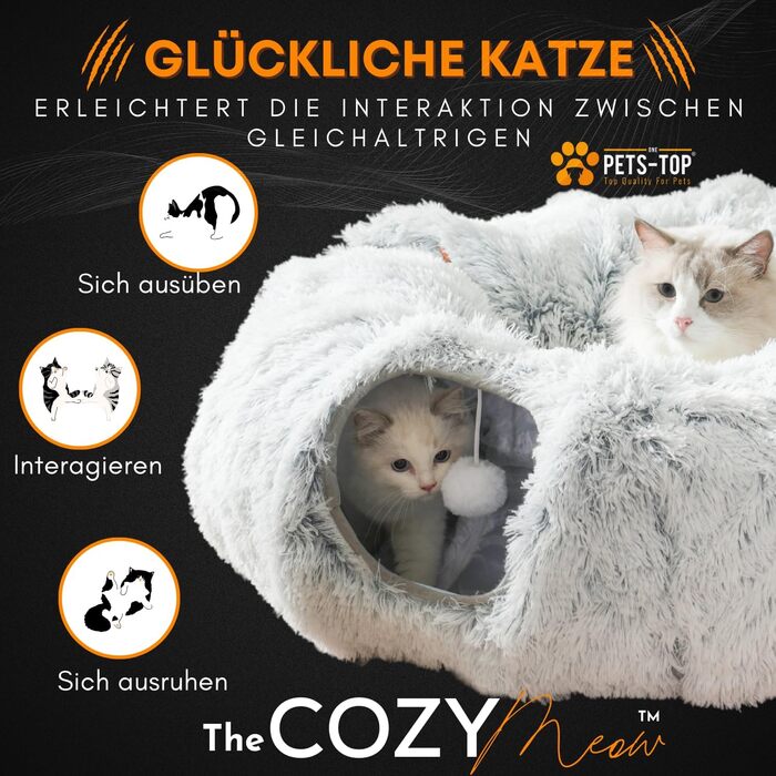 Котячий тунель XXL One PETS-TOP, круглий, з лежаком, ігровий тунель-донат з шурхотом для великих котів, ультрам'який