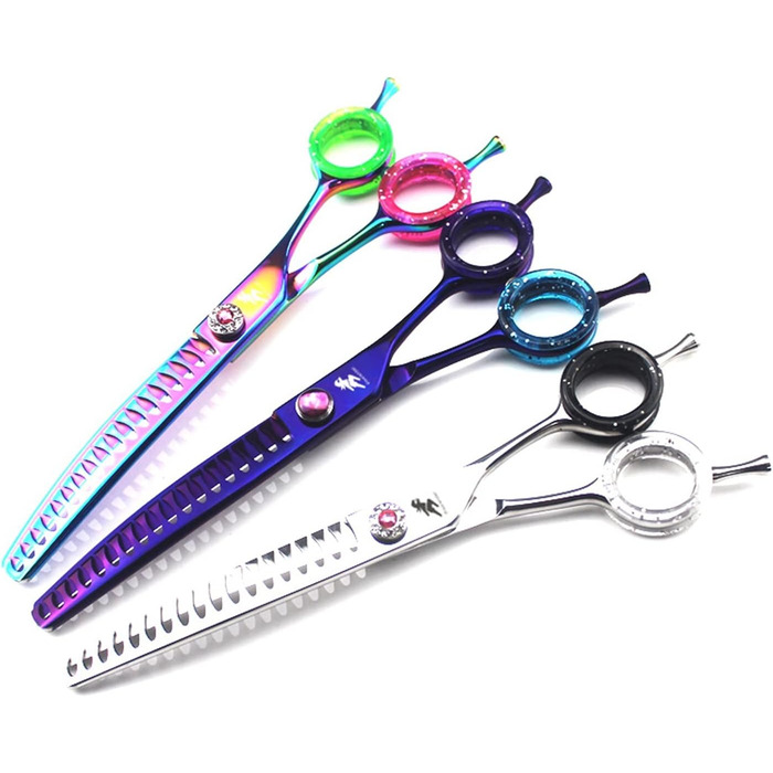 Професійна витончена ножиці для грумінгу собак 7 дюймів, 440C сталь, витончена клинка, для розрідження шерсті, 45% розрідження, кольоровий дизайн 'Райдужна рибка'