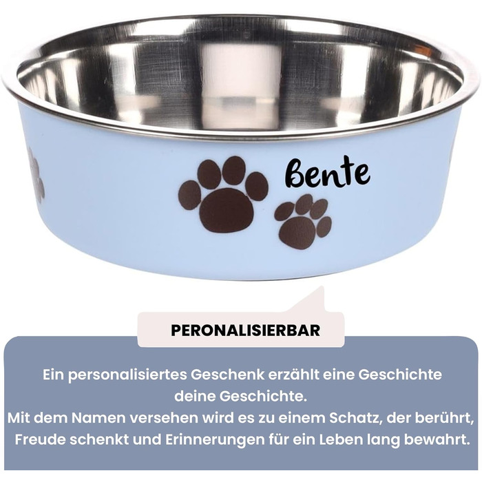 Персоналізований миска для собак з нержавіючої сталі 2200 мл – антиковзний кільце – для великих собак – з іменем – Petslino (Світло-блакитний, L)