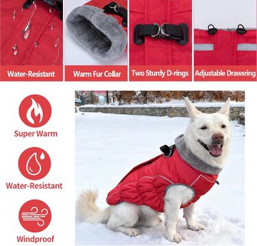 Водонепроникний та вітронепроникний теплий накидка для собак, розмір M, червоний. Підходить для цуценят та маленьких/великих собак, з інтегрованим повідком. (Getaway Solids)