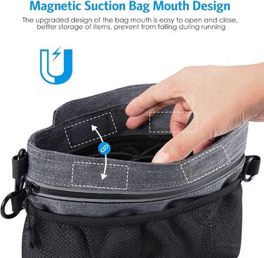 Футляр для ласощів для собак Brifit з магнітною застібкою, практичний мішок для корму для собак, тренування та прогулянки, багатофункціональний мішок для ласощів для собак з винімною внутрішньою кишеню | Диспенсер для відходів сірого кольору