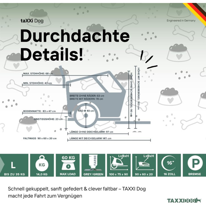 Причіп для велосипеда taXXi Dog - різні розміри, преміум-якість, з підвіскою та гальмом