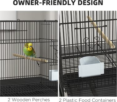 Клітка для птахів PawHut 77x46x119 см, металева, знімний піддон, жердочки, годівниці, для хвилястих папуг і канарок, чорна