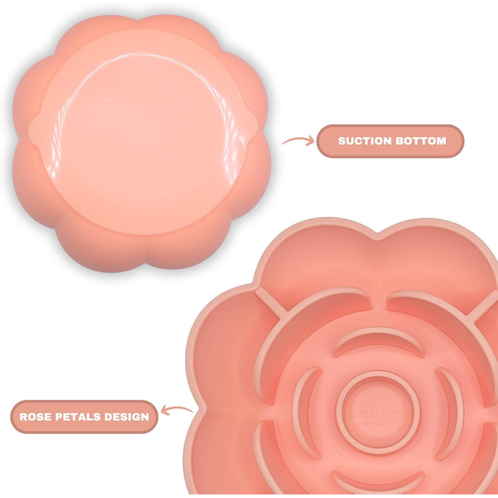 Силіконові миски для собак Hanara з лижучою килимком та присоском, дизайн у вигляді троянд, сприяє кращому травленню, запобігає удушенню, можна мити в посудомийній машині, підходить для всіх порід (Misty Gray, Peach Beige)