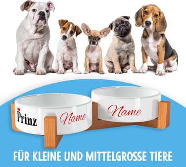 OWLBOOK Миска для собак з гравіюванням імені, подвійна миска для корму та води з кераміки та бамбука, 300 мл