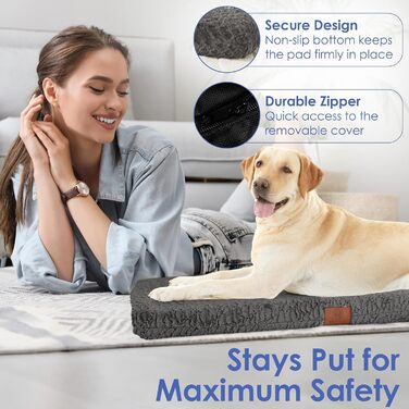 Ортопедичний килимок для собак American Kennel Club з memory foam, з комірчастою структурою, знімний чохол, неслизька підкладка, для полегшення болю в суглобах, дихаючий, довговічний, 42 x 27, сірий, 106,7 x 68,6 см