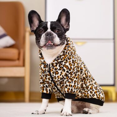 Світшот для собак Французького бульдога з кишенями, теплий флісовий пуловер для маленьких собак, чихуахуа, котів (S, леопард)