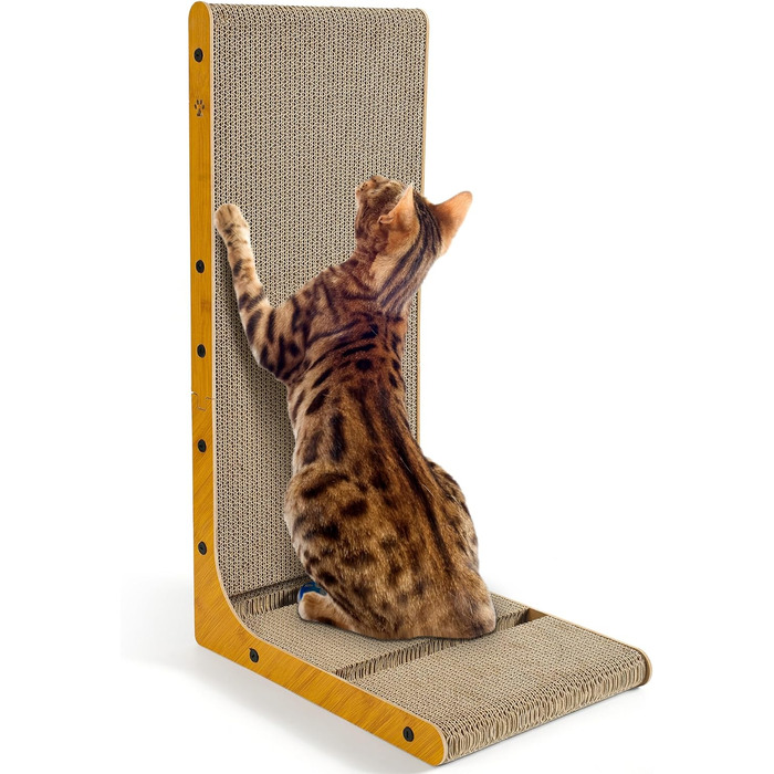 Кігтеточка для котів, 70 см, L-подібна конструкція, з іграшками, щільне гофрокартон, для захисту стін та диванів