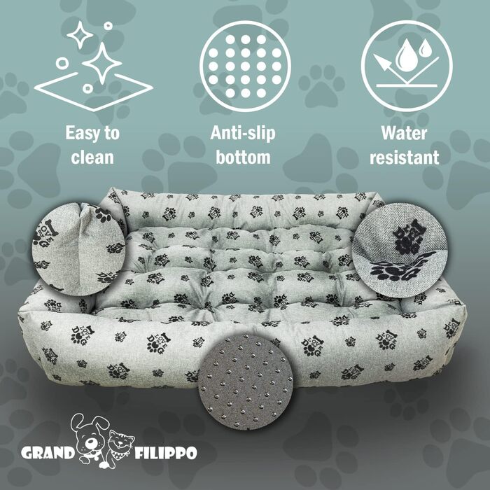 Водонепроникне ліжко для собак - ліжка для маленьких та великих собак - ліжко для собак з неслизьким дном - собачий кошик, собачий лежак (120x90x20, сіре льоноподібне, 