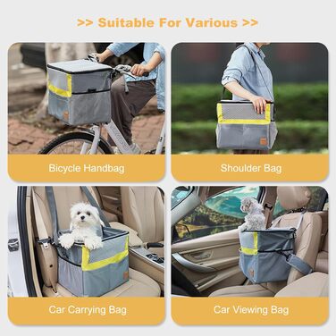 PETCUTE Кошик для собак на велосипед, з ременем безпеки, жовто-сірий, до 7.5 кг