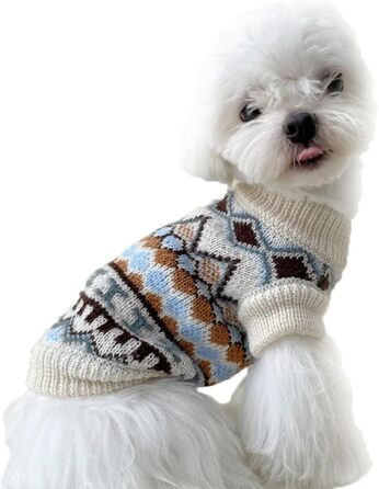Теплий пуловер для собак на Новий рік, пухкий пуловер для маленьких та середніх собак, для Чихуахуа, Французького бульдога (Бежевий, M)