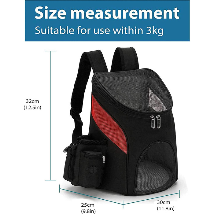 Рюкзак для тварин Lucasng з дихаючої сітки, з блискавкою зверху, для собак та котів, подвійна плечова сумка, легкий, регульований, переноска для котів та собак (Чорний/Червоний, S)