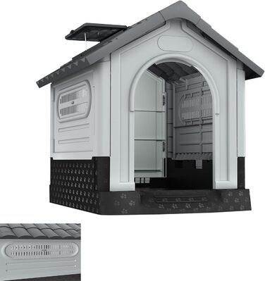 Коттедж для собак ORHEYA з пластику, з дверима, люками, вентиляційними гратами та піднятим дном, 79,5 x 70,5 x 78 см