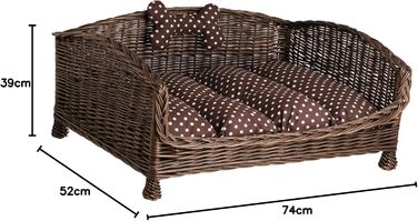 Корзина для собак та котів з плетіння лози з м'яким лежаком, коричнева (74x52x39 см)