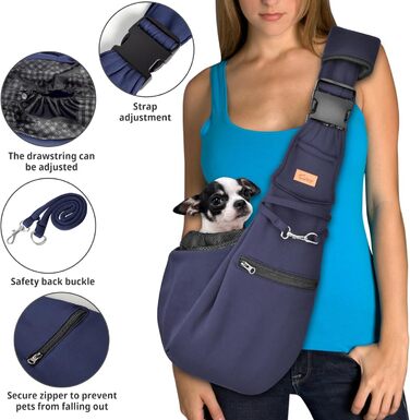 CUBY Слінг для собак та котів - Слінг-рюкзак для маленьких собак та котів, темно-синій, з регульованим підголовником