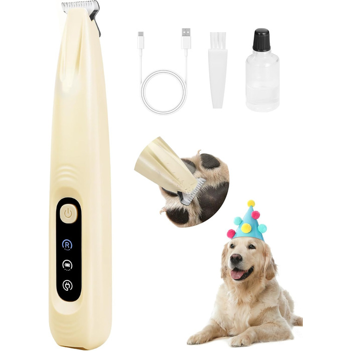 Триммер для догляду за лапами собак - 18 мм насадка, LED-дисплей, тиха робота 35 дБ, водонепроникний, USB-C, бездротовий - для лап, вух, обличчя та ділянок тіла