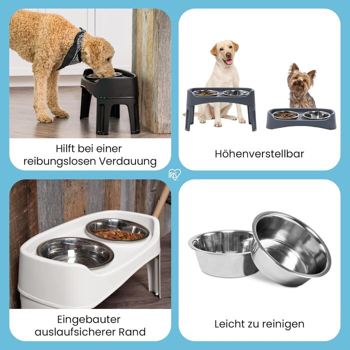 Набір з 2 підіймальних мисок для собак Iris Ohyama PEF-L, сірий, L29 x B57 x H31 см