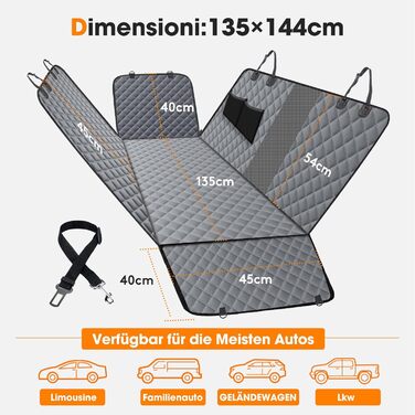 Кришка для автосидіння для собак JOEJOY, 135 x 144 см, сіра: захист від бруду, подряпин та води