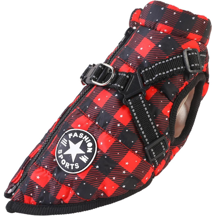 Водонепроникний собачий дощовик Extreme 2.0 з шлейкою, тепла зимова куртка для собак з відбивачами, дихаюча жилетка для маленьких та середніх собак (в клітинку, 3XL)