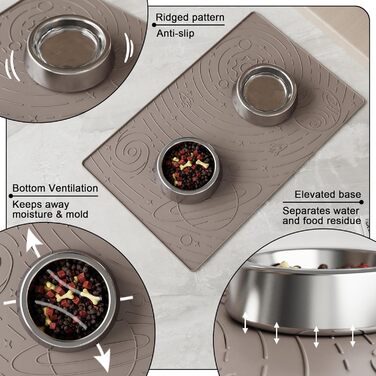 Підкладка під миску для собак та котів OHMO, 60x40 см, силіконова, неслизька, водонепроникна, бежева