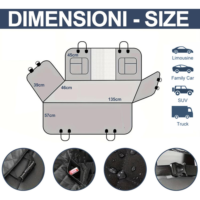 Чохол на сидіння автомобіля для собак Lupex, захист для тварин, Oxford, нековзний, водонепроникний, з кишенями