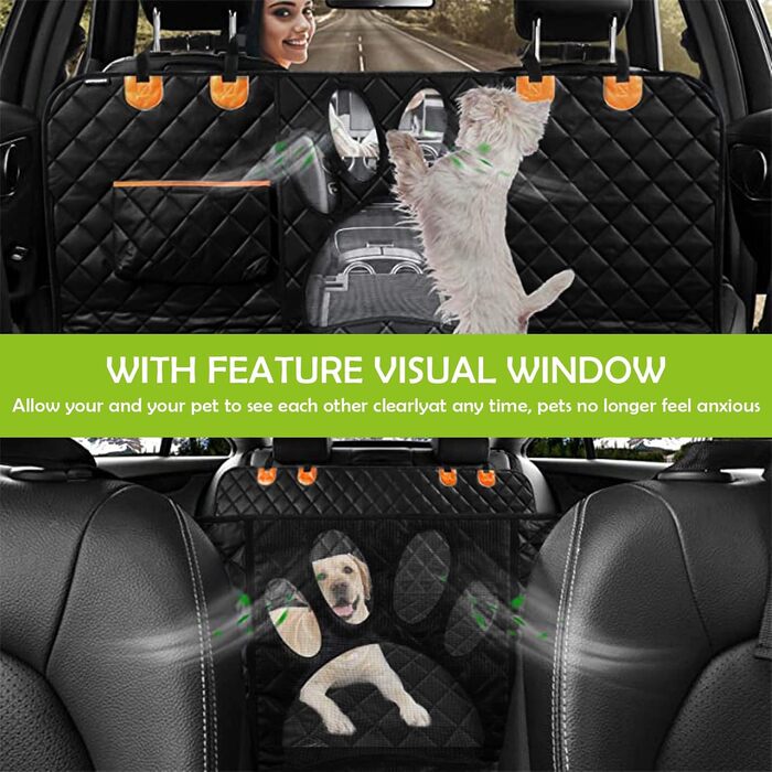 Захисна ковдра для собак у машину ALLSOPETS – водовідштовхувальна, нековзна, з сіткою, ременями безпеки та кишенею для авто, SUV, вантажівка (Чорна)