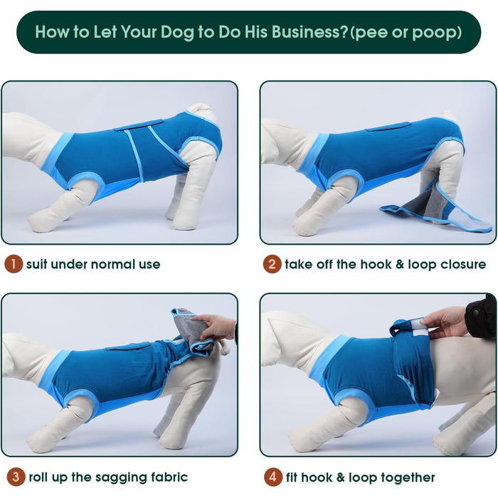 Захисний одяг для собак після операції Kuoser M – Дихаючий захисний костюм для сук та песиків, альтернатива електронному нашийнику, блакитний (34-41см;49-59см)