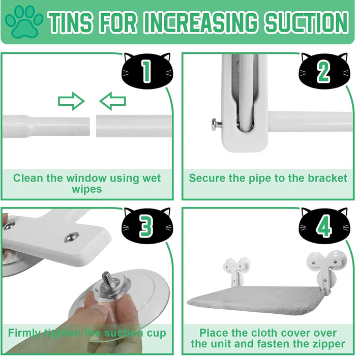 Кішка ліжко на вікно, 2 шт. - зручна гамак для котів на вікно 52x30 см з 6 присосками, розкладне ліжко для великих котів до 30 кг
