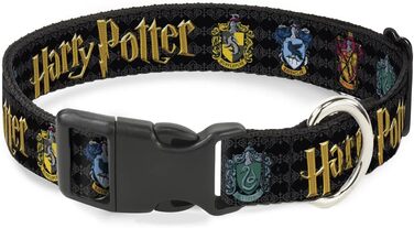 Нашийник для собак Harry Potter, пластикова застібка, чорний, 50,8-79,9 см, ширина 3,8 см, факультети Гафелпаф, Рейвенклов, Ґрифіндор, Слизерин