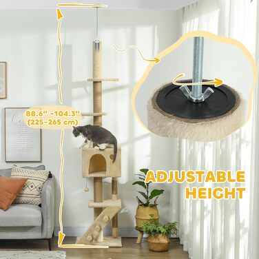 Кігтеточка PawHut Boden bis zur Decke для котів 225-265 см з регульованою висотою та платформами