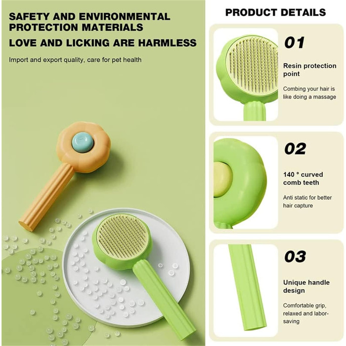 Щітка для котів та собак GeRRiT, 2-в-1 масажна щітка для грумінгу, самоочищення, для довгої та короткої шерсті, помаранчевого кольору