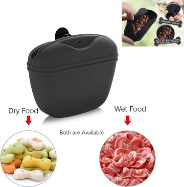 Сумка для ласощів для дресирування собак з силікону, з магнітною застібкою, з кліпсою для пояса, чорного кольору