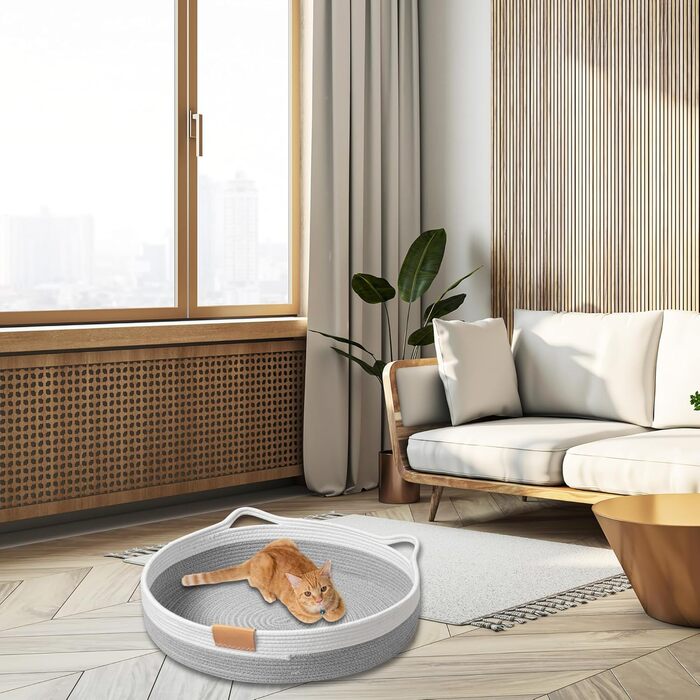 Квіткове ліжко для кота, 50 см, плетений кошик, зручне, міцне, сірого кольору (S, світло-сірий)