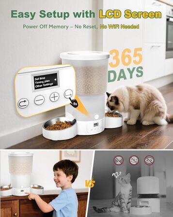 Автоматичний годівниця для котів та собак Gimars 5L з LCD-дисплеєм, 2 миски, програмування, 1-6 прийомів їжі, голосовий запис, білий колір