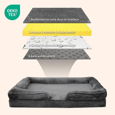 Ортопедичне ліжко для собак – миється, знімний фланелевий чохол, водонепроникний наповнювач, антиковзаюче дно, 71*58*17 см, темно-сірий