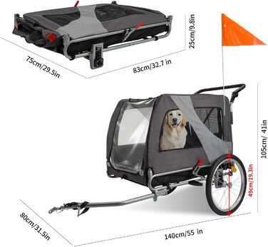 Причіп для собак 2-в-1 Hundefahrradanhänger Jogger до 40 кг - легкий, з посиленим дном та прапорцем безпеки