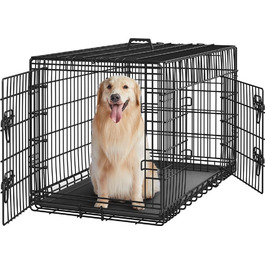 Yaheetech клітка для собак XL 107×60×66 см, складана, з перегородкою і 2 дверима, для дому і авто, з висувним піддоном, чорна