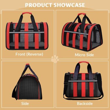 Транспортна переноска для кота Treer, з сіткою, складана, червона, 40x27x24 см