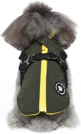 Зимова куртка для собак 2 в 1 з шлейкою, тепла куртка для цуценят та собак маленьких та середніх порід, зелена. Розміри: S (34 см), XL (49 см)