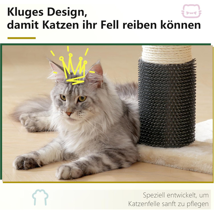 Великий котячий комплекс Hey-brother XXL для мейн-кунів, 168 см, з гамаком, сизалевими стовпами (φ11 см), кігтеточками, 2 платформами, будиночком, корзиною, бежевий EMPJ01M