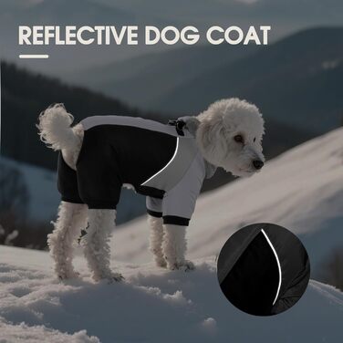 Водонепроникний собачий плащ Kuoser для маленьких собак - теплий зимовий плащ з шлейкою та світловідбиваючими деталями, чорний, розмір M